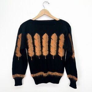Jane Smith Aspen Women’s Black Tan Novelty Feather Printed Wool Sweater
